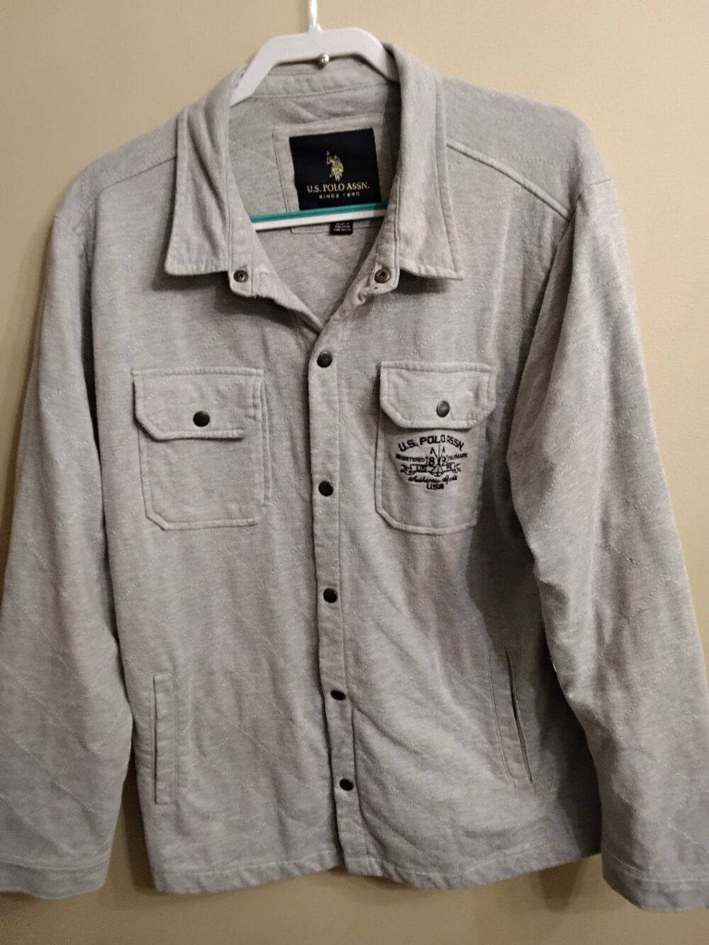 U.S. Polo Assn. Men's Heather Gray Button-Up Shirt Jacket Fleece Knit - Size XL